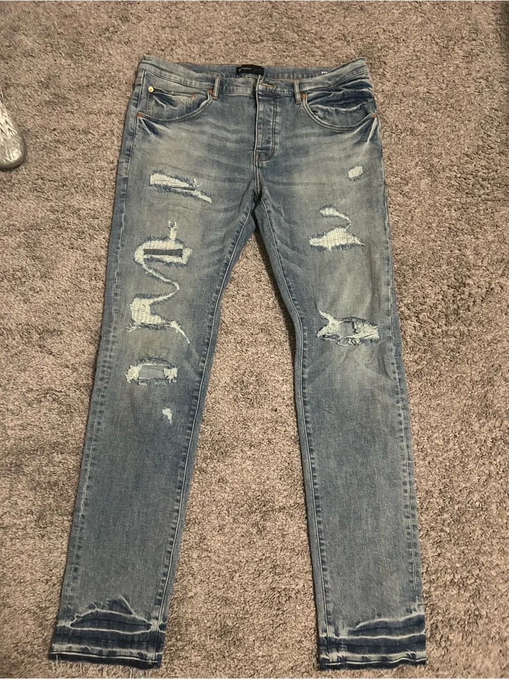 Men's Light Blue Distressed Slim Jeans